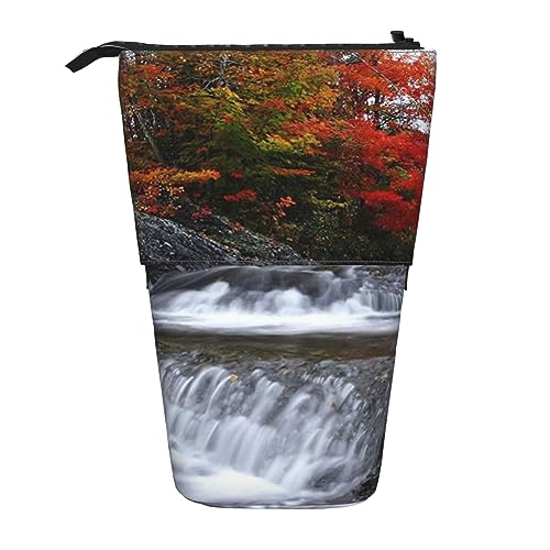 Ahdyr Fall Creek River Nature Landscape Stehendes Federmäppchen, niedliche Stifttasche, Teleskop-Briefpapiertasche, Make-up-Kosmetiktasche für Frauen im Büro von Ahdyr
