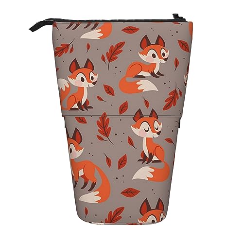 Ahdyr Fall Fox Stehendes Federmäppchen, niedliche Stifttasche, Teleskop-Briefpapiertasche, Make-up-Kosmetiktasche für Frauen im Büro von Ahdyr