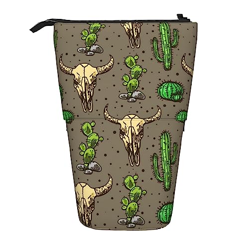 Ahdyr Federmäppchen, niedliches Stand-Bleistiftetui, ausziehbares Federmäppchen, Stierschädel und niedlicher Kaktus-Briefpapier-Organizer von Ahdyr