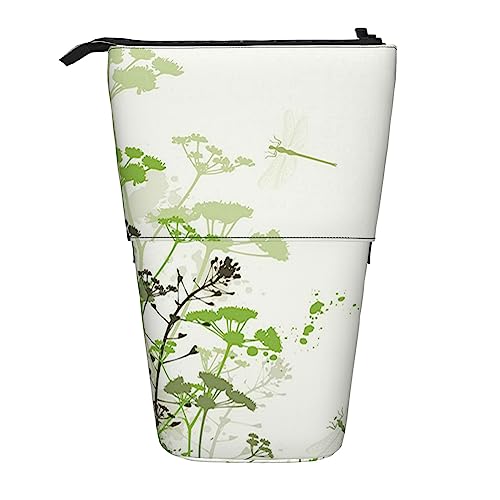 Ahdyr Federmäppchen, niedliches Stand-Bleistiftetui, einziehbares Federmäppchen, Schreibwaren-Organizer-Tasche mit Blättern und Kräutern von Ahdyr