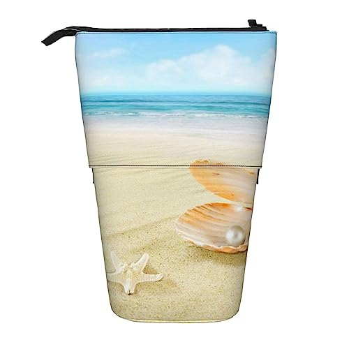Ahdyr Federmäppchen, niedliches Stehmäppchen, einziehbares Federmäppchen, Muschel und Strand-Briefpapier-Organizer-Tasche von Ahdyr