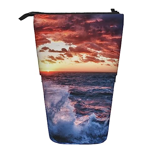 Ahdyr Federmäppchen, niedliches Stehmäppchen, einziehbares Federmäppchen, Organizer-Tasche für Schreibwaren mit Meeresspray und Sonnenaufgang von Ahdyr