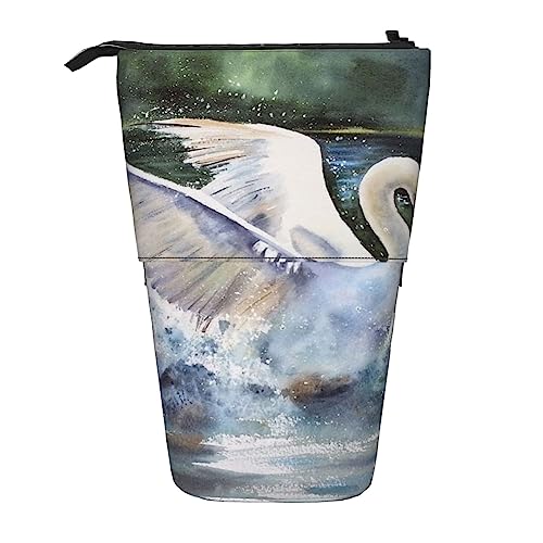 Ahdyr Federmäppchen, niedliches Stehmäppchen, einziehbares Federmäppchen, weiße Schwanen-Briefpapier-Organizer-Tasche von Ahdyr