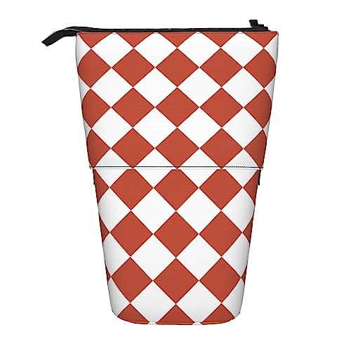 Ahdyr Federmäppchen, niedliches stehendes Federmäppchen, ausziehbares Federmäppchen, rosafarbene Schreibwaren-Organizer-Tasche mit Gittermuster von Ahdyr