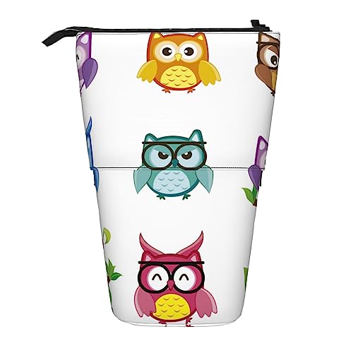 Ahdyr Federmäppchen, niedliches stehendes Federmäppchen, einziehbares Federmäppchen, Eulen-Vogel-Briefpapier-Organizer-Tasche von Ahdyr