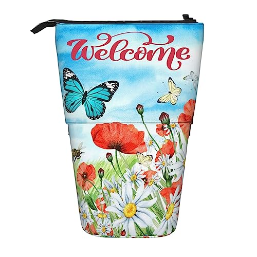Ahdyr Federmäppchen, niedliches stehendes Federmäppchen, einziehbares Federmäppchen, Frühlingsblumen-Bienen-Briefpapier-Organizer-Tasche von Ahdyr