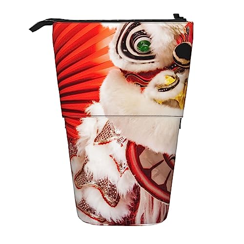 Ahdyr Federmäppchen, niedliches stehendes Federmäppchen, einziehbares Federmäppchen, Frühlingsfest-Löwentanz-Briefpapier-Organizer-Tasche von Ahdyr