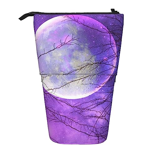 Ahdyr Federmäppchen, niedliches stehendes Federmäppchen, einziehbares Federmäppchen, Galaxy und Mond lila Schreibwaren-Organizer-Tasche von Ahdyr