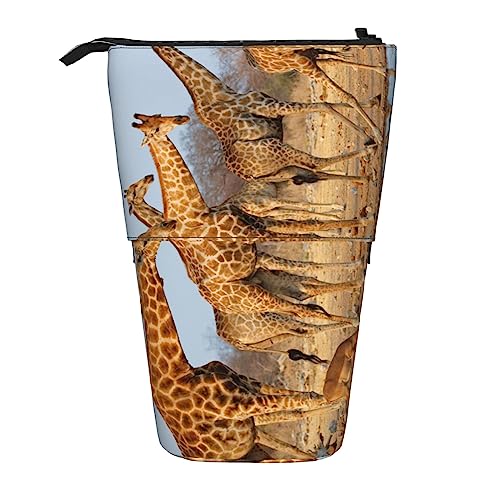 Ahdyr Federmäppchen, niedliches stehendes Federmäppchen, einziehbares Federmäppchen, Giraffen-Familien-Briefpapier-Organizer-Tasche von Ahdyr