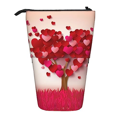 Ahdyr Federmäppchen, niedliches stehendes Federmäppchen, einziehbares Federmäppchen, Herzbaum-Briefpapier-Organizer-Tasche von Ahdyr