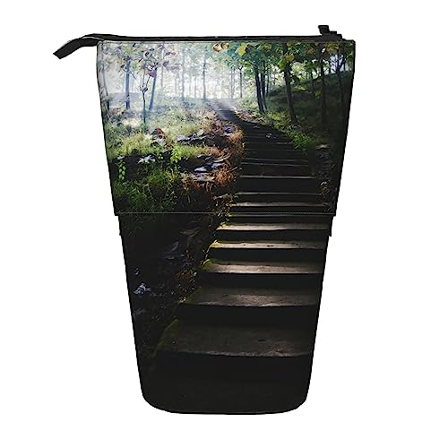 Ahdyr Federmäppchen, niedliches stehendes Federmäppchen, einziehbares Federmäppchen, Holzplankenstraße im Wald, Schreibwaren-Organizer-Tasche von Ahdyr