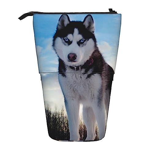 Ahdyr Federmäppchen, niedliches stehendes Federmäppchen, einziehbares Federmäppchen, Husky Dogs Briefpapier-Organizer-Tasche von Ahdyr