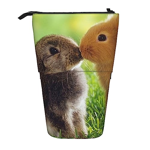 Ahdyr Federmäppchen, niedliches stehendes Federmäppchen, einziehbares Federmäppchen, Kaninchen-Paar-Briefpapier-Organizer-Tasche von Ahdyr