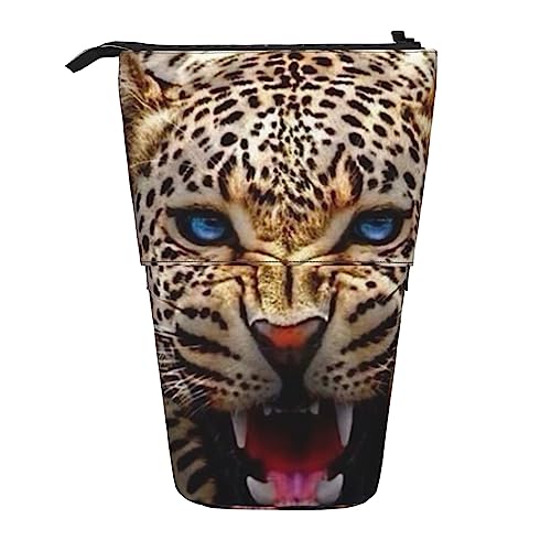 Ahdyr Federmäppchen, niedliches stehendes Federmäppchen, einziehbares Federmäppchen, Leoparden-Briefpapier-Organizer-Tasche von Ahdyr