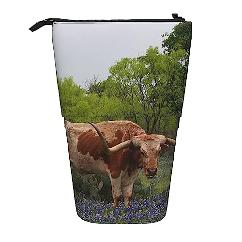 Ahdyr Federmäppchen, niedliches stehendes Federmäppchen, einziehbares Federmäppchen, Longhorn Steer Briefpapier-Organizer-Tasche von Ahdyr