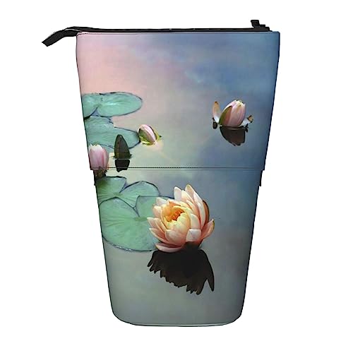 Ahdyr Federmäppchen, niedliches stehendes Federmäppchen, einziehbares Federmäppchen, Lotusblumen-Gemälde, Schreibwaren-Organizer-Tasche von Ahdyr
