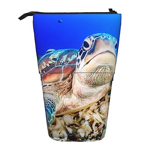 Ahdyr Federmäppchen, niedliches stehendes Federmäppchen, einziehbares Federmäppchen, Meeresschildkröten-Briefpapier-Organizer-Tasche von Ahdyr