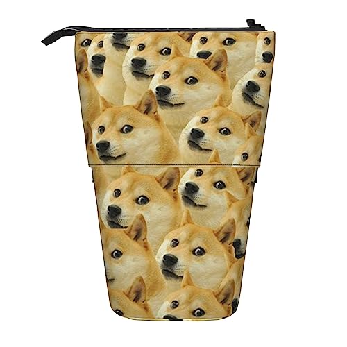 Ahdyr Federmäppchen, niedliches stehendes Federmäppchen, einziehbares Federmäppchen, Mr. Doge Meme Briefpapier-Organizer-Tasche von Ahdyr