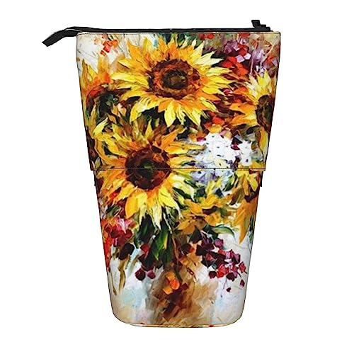 Ahdyr Federmäppchen, niedliches stehendes Federmäppchen, einziehbares Federmäppchen, Ölgemälde-Sonnenblumen-Briefpapier-Organizer-Tasche von Ahdyr
