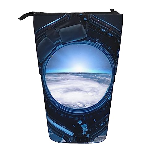 Ahdyr Federmäppchen, niedliches stehendes Federmäppchen, einziehbares Federmäppchen, Schreibwaren-Organizer-Tasche mit Blick auf die Raumstation Erde von Ahdyr