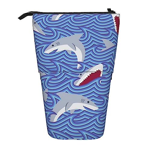 Ahdyr Federmäppchen, niedliches stehendes Federmäppchen, einziehbares Federmäppchen, Schreibwaren-Organizer-Tasche mit Hai-Motiv von Ahdyr