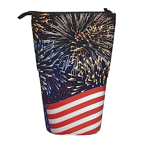 Ahdyr Federmäppchen, niedliches stehendes Federmäppchen, einziehbares Federmäppchen, Schreibwaren-Organizer-Tasche mit USA-Flagge von Ahdyr