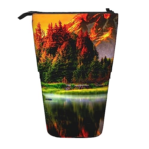 Ahdyr Federmäppchen, niedliches stehendes Federmäppchen, einziehbares Federmäppchen, Schreibwaren-Organizer-Tasche mit Waldlandschaftsmotiv von Ahdyr