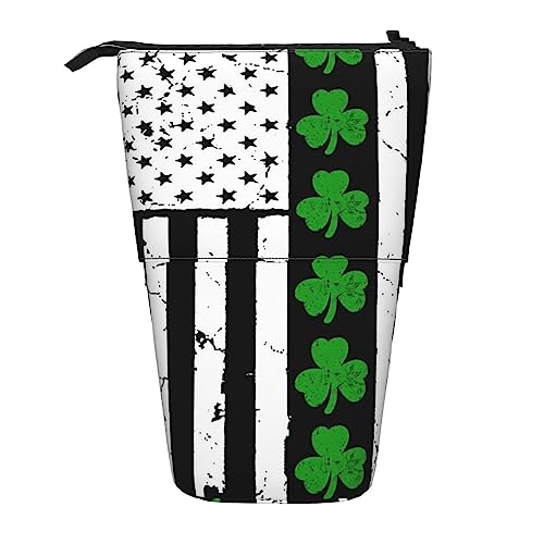 Ahdyr Federmäppchen, niedliches stehendes Federmäppchen, einziehbares Federmäppchen, Schreibwaren-Organizer-Tasche mit irischer und amerikanischer Flagge von Ahdyr
