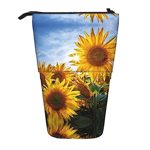 Ahdyr Federmäppchen, niedliches stehendes Federmäppchen, einziehbares Federmäppchen, Sky Sunflower Briefpapier-Organizer-Tasche von Ahdyr