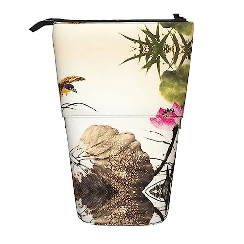 Ahdyr Federmäppchen, niedliches stehendes Federmäppchen, einziehbares Federmäppchen, Tintenlotus-Gemälde-Briefpapier-Organizer-Tasche von Ahdyr