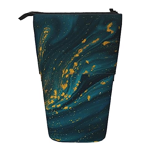 Ahdyr Federmäppchen, niedliches stehendes Federmäppchen, einziehbares Federmäppchen, Türkis-Blau-Gold-Marmor-Briefpapier-Organizer-Tasche von Ahdyr