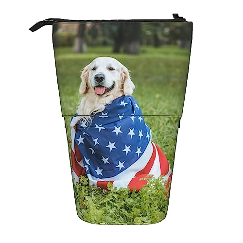 Ahdyr Federmäppchen, niedliches stehendes Federmäppchen, einziehbares Federmäppchen, US-Flagge mit Hund, Schreibwaren-Organizer-Tasche von Ahdyr