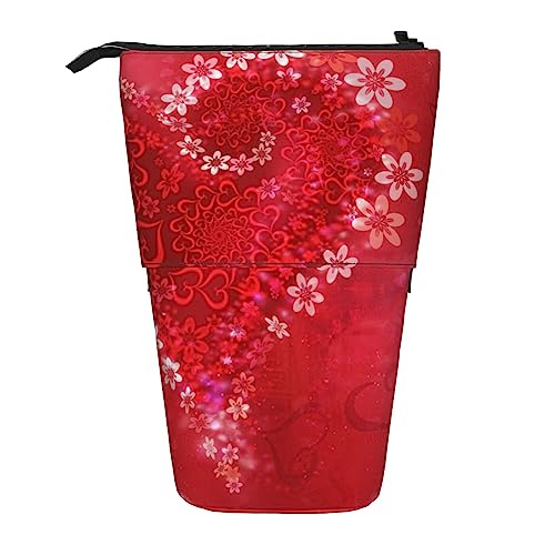 Ahdyr Federmäppchen, niedliches stehendes Federmäppchen, einziehbares Federmäppchen, Valentinstag-Herz-Blumen-Briefpapier-Organizer-Tasche von Ahdyr