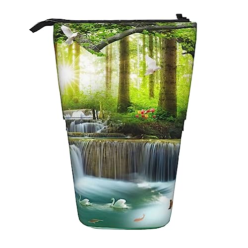 Ahdyr Federmäppchen, niedliches stehendes Federmäppchen, einziehbares Federmäppchen, Wald-Wasserfall-Briefpapier-Organizer-Tasche von Ahdyr