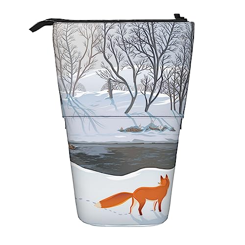 Ahdyr Federmäppchen, niedliches stehendes Federmäppchen, einziehbares Federmäppchen, Winterwald-Birkenbäume, Schreibwaren-Organizer-Tasche von Ahdyr