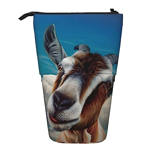 Ahdyr Federmäppchen, niedliches stehendes Federmäppchen, einziehbares Federmäppchen, Ziegen-Briefpapier-Organizer-Tasche von Ahdyr