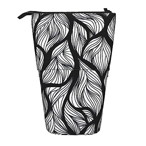 Ahdyr Federmäppchen, niedliches stehendes Federmäppchen, einziehbares Federmäppchen, gemusterte schwarz-weiße Schreibwaren-Organizer-Tasche von Ahdyr
