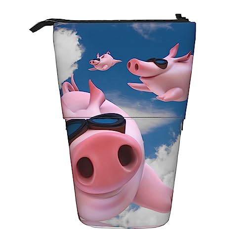 Ahdyr Federmäppchen, niedliches stehendes Federmäppchen, einziehbares Federmäppchen, lustige 3D-Schweinchen-Briefpapier-Organizer-Tasche von Ahdyr