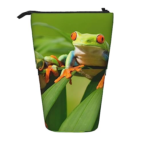 Ahdyr Federmäppchen, niedliches stehendes Federmäppchen, einziehbares Federmäppchen, lustige Frösche-Briefpapier-Organizer-Tasche von Ahdyr