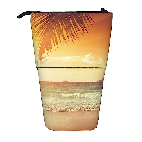 Ahdyr Federmäppchen, niedliches stehendes Federmäppchen, einziehbares Federmäppchen, tropischer Strand-Sonnenuntergang, Schreibwaren-Organizer-Tasche von Ahdyr