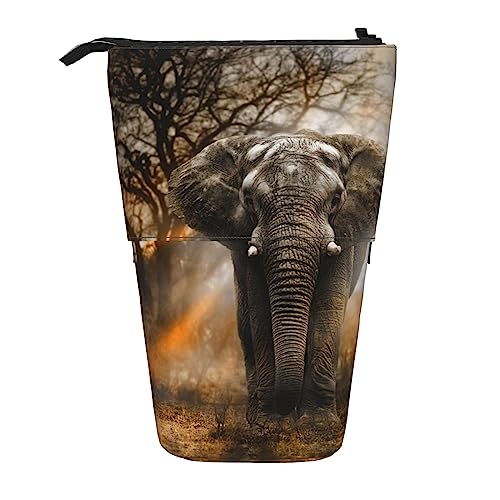 Ahdyr Federmäppchen, niedliches stehendes Federmäppchen, einziehbares Federmäppchen, tropischer afrikanischer Elefant, Schreibwaren-Organizer-Tasche von Ahdyr