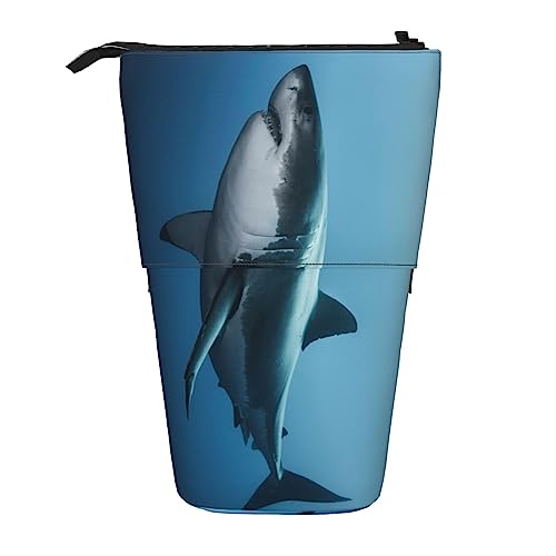 Ahdyr Federmäppchen, niedliches stehendes Federmäppchen, einziehbares Federmäppchen, weiße Fische schwimmende Schreibwaren-Organizer-Tasche von Ahdyr