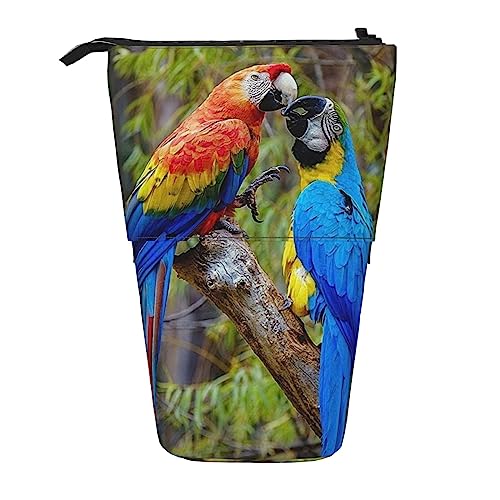 Ahdyr Federmäppchen, niedliches stehendes Federmäppchen, einziehbares Federmäppchen, zweifarbige Papageien-Briefpapier-Organizer-Tasche von Ahdyr
