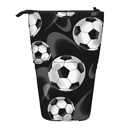 Ahdyr Federmäppchen, süßes Stehmäppchen, einziehbares Federmäppchen, Fußball-Schwarze Schreibwaren-Organizer-Tasche von Ahdyr