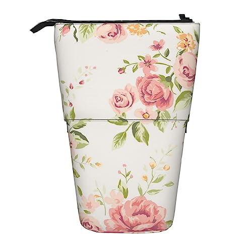 Ahdyr Federmäppchen, süßes stehendes Federmäppchen, einziehbares Federmäppchen, Aquarell-Rosa-Rose-Briefpapier-Organizer-Tasche von Ahdyr