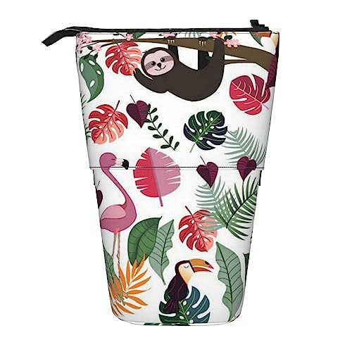 Ahdyr Federmäppchen, süßes stehendes Federmäppchen, einziehbares Federmäppchen, Faultier im rosa tropischen Dschungel, Schreibwaren-Organizer-Tasche von Ahdyr