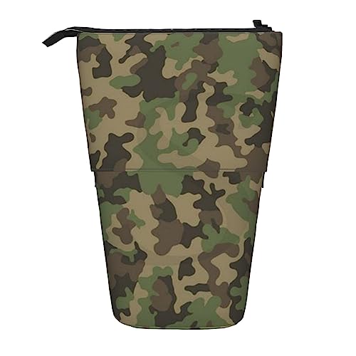 Ahdyr Federmäppchen, süßes stehendes Federmäppchen, einziehbares Federmäppchen, grüne Camo-Briefpapier-Organizer-Tasche von Ahdyr