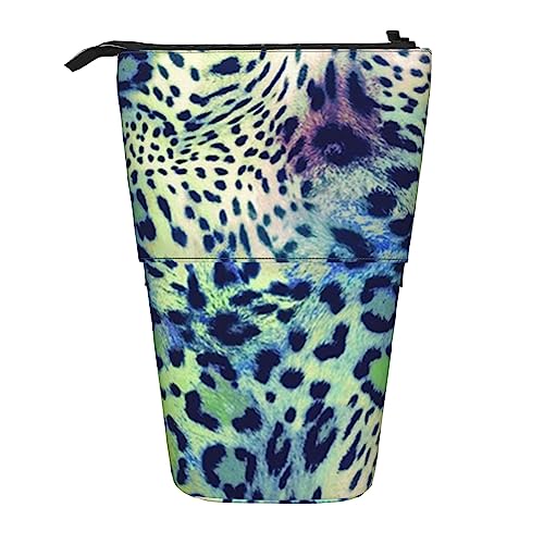 Ahdyr Federmäppchen, süßes stehendes Federmäppchen, einziehbares Federmäppchen, grüne Leoparden-Briefpapier-Organizer-Tasche von Ahdyr