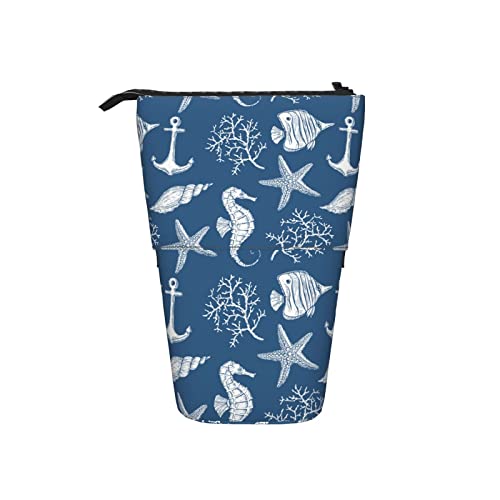 Ahdyr Federmäppchen Blaues Seepferdchen Meeresmuschel Meeresstift Teleskophalter Schreibwaren Aufbewahrungsständer Tasche Schulbedarf Für Studenten Künstler Büro Krankenschwester von Ahdyr