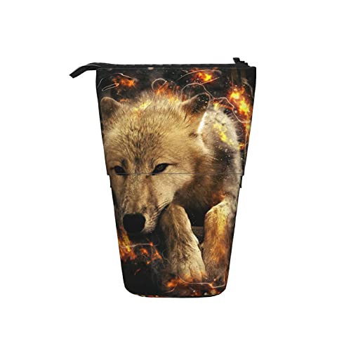 Ahdyr Federmäppchen Muster des Wolfs Feuer Schwarzer Stift Teleskophalter Schreibwaren Aufbewahrungsständer Tasche Schulbedarf Für Studenten Künstler Büro Krankenschwester von Ahdyr